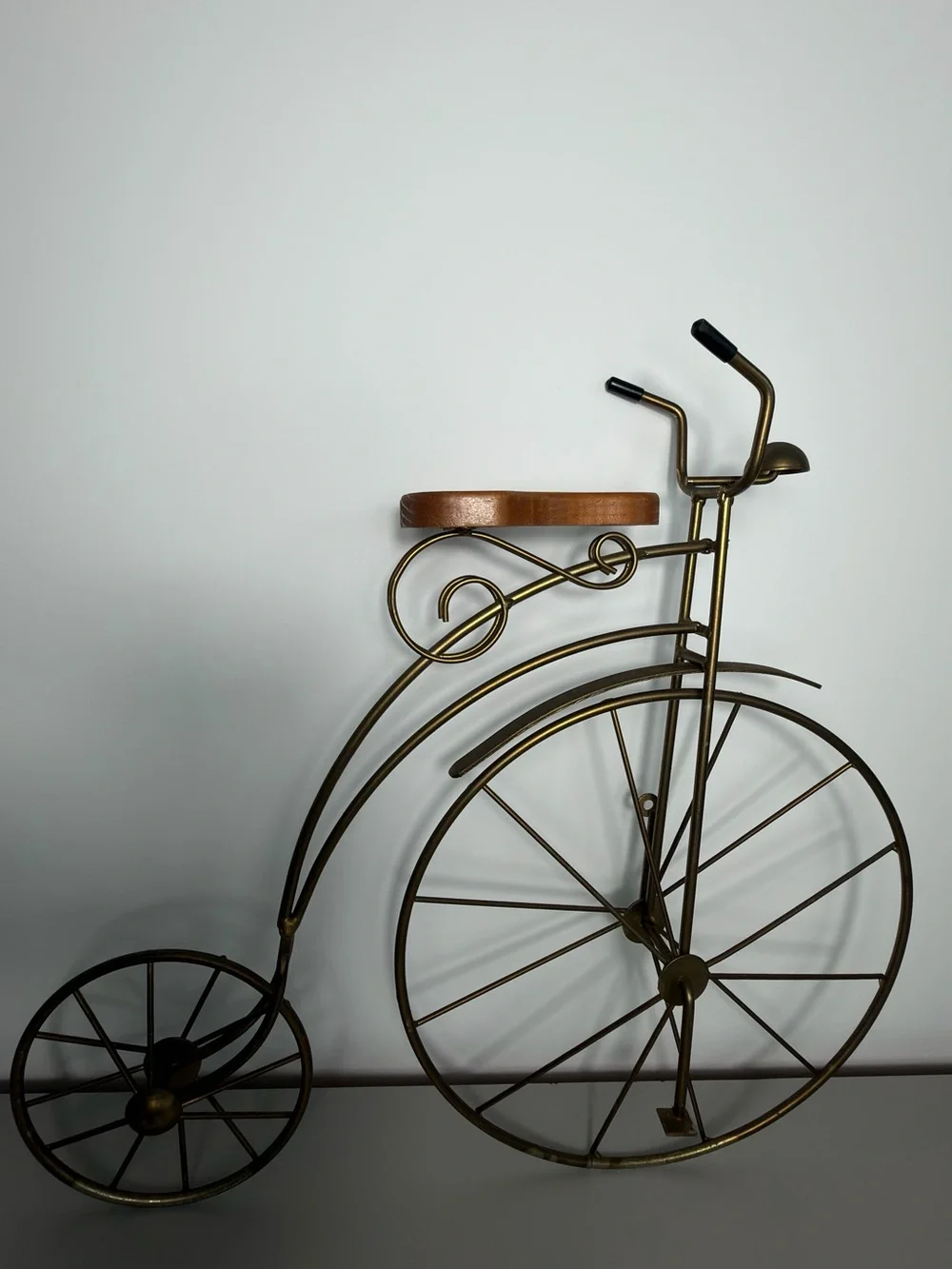 Vintage Penny Farthing High Wheel Bicycle Metal Wall Decor Wood Seat
